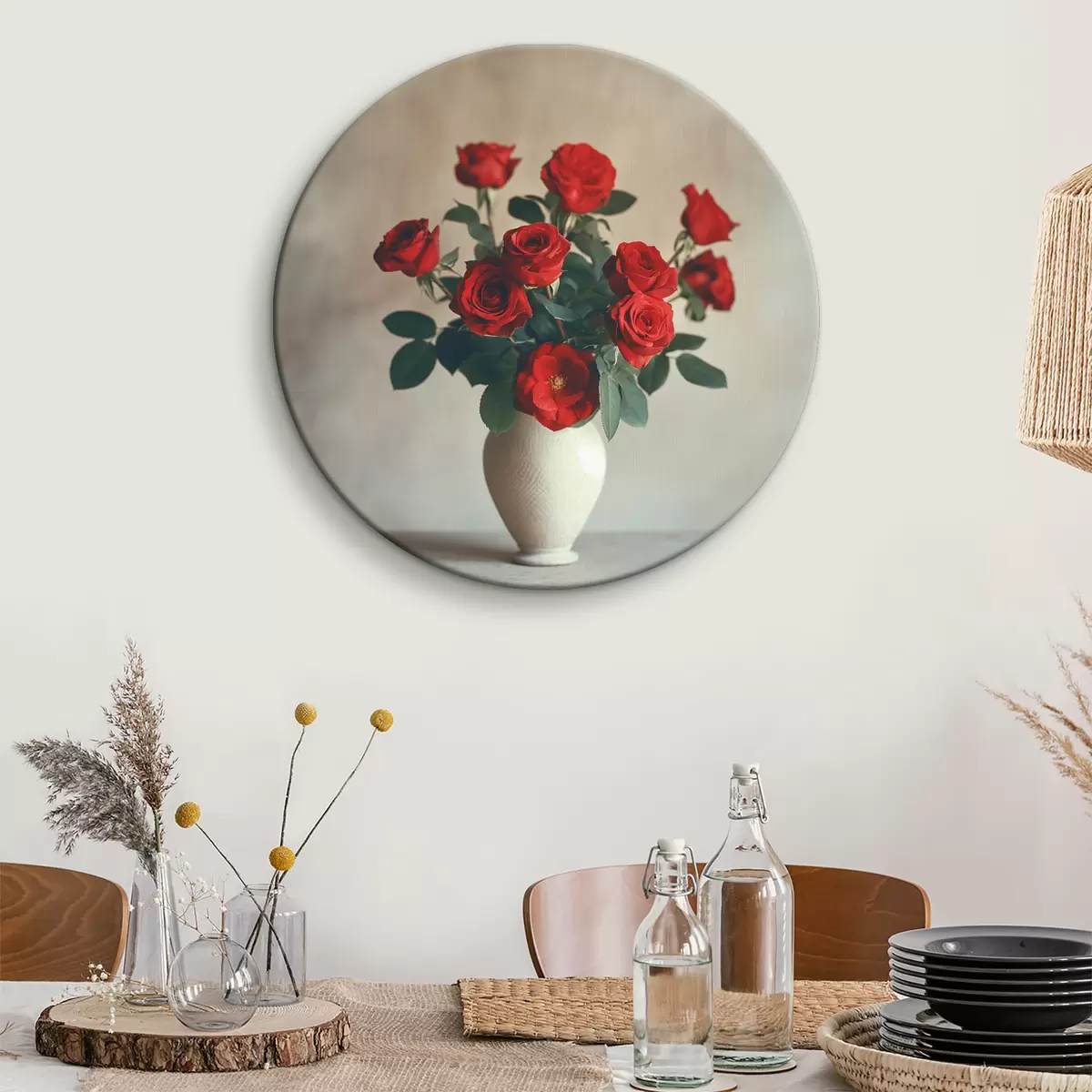 Quadri rotondi Vaso con rose rosse r37376
