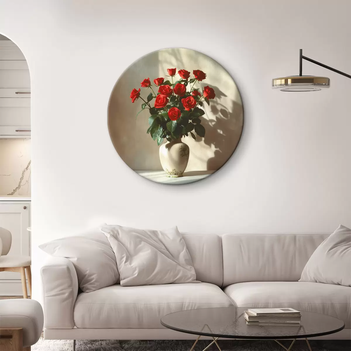 Quadri rotondi Vaso con rose rosse r37378