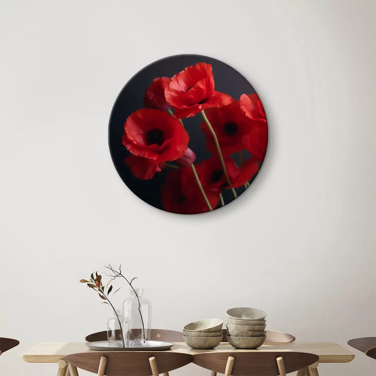 Quadri rotondi Gruppo di fiori rossi r37381