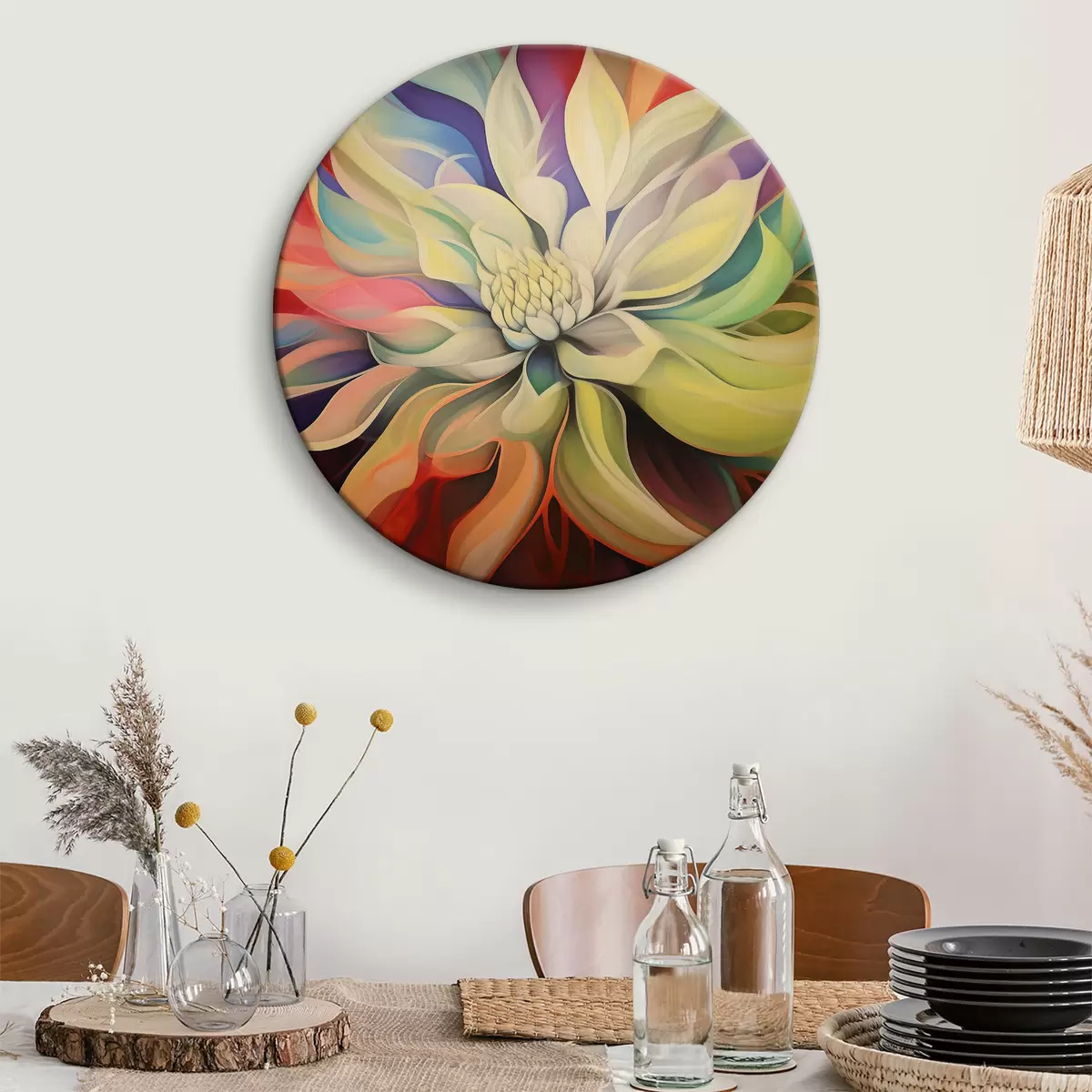 Quadri rotondi Fiore colorato con petali bianchi r37386