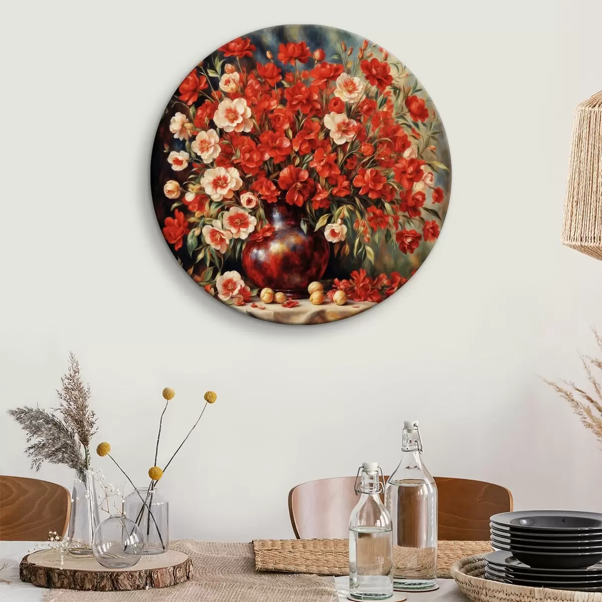 Quadri rotondi Bouquet rosso nello stile di Auguste Renoir. r37439