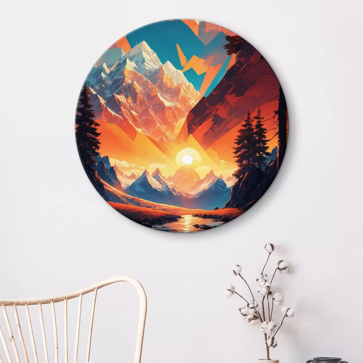Quadri rotondi Paesaggio montano con alberi e montagne r37532