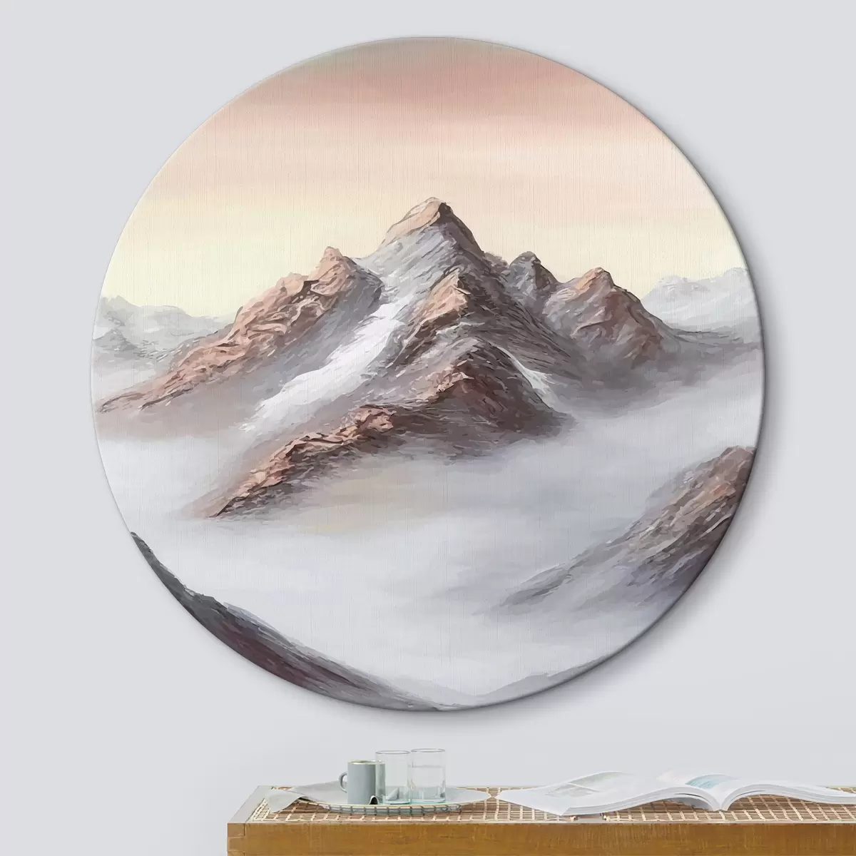 Quadri rotondi Maestose montagne avvolte nella nebbia r37741