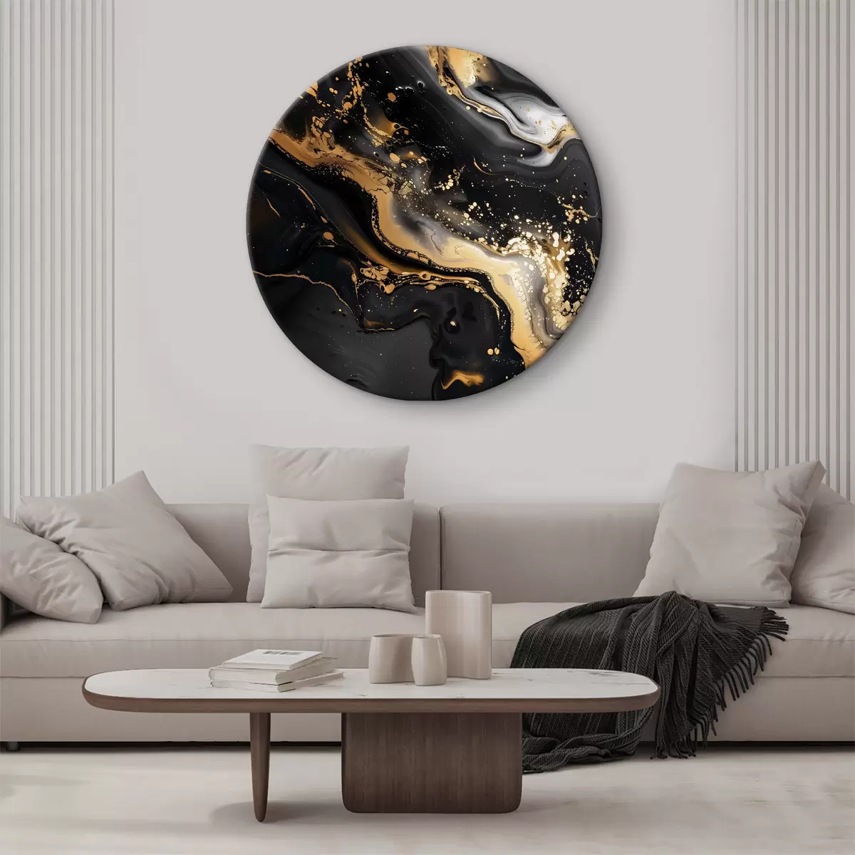 Quadri rotondi Onde color ebano e crema. r37767