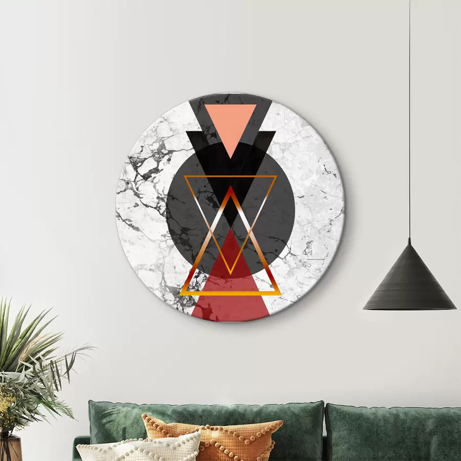 carta da parati Triangolo e cerchio nero e rosso su superficie di marmo nr. r37771