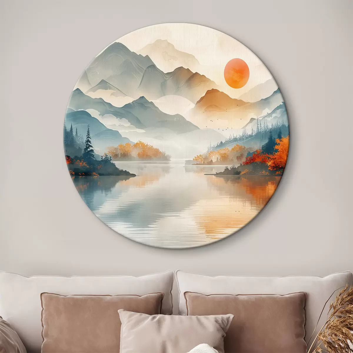 Quadri rotondi Paesaggio con montagne e acqua r37780