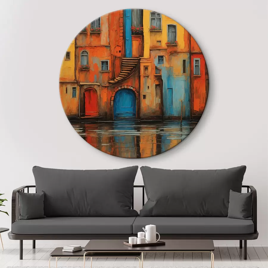 carta da parati Immagine di un edificio con una scala e porte blu nr. r37789