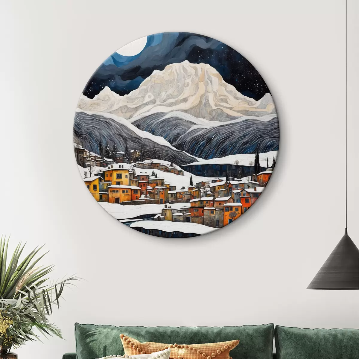 Quadri rotondi Immagine di una città sotto la neve r37795