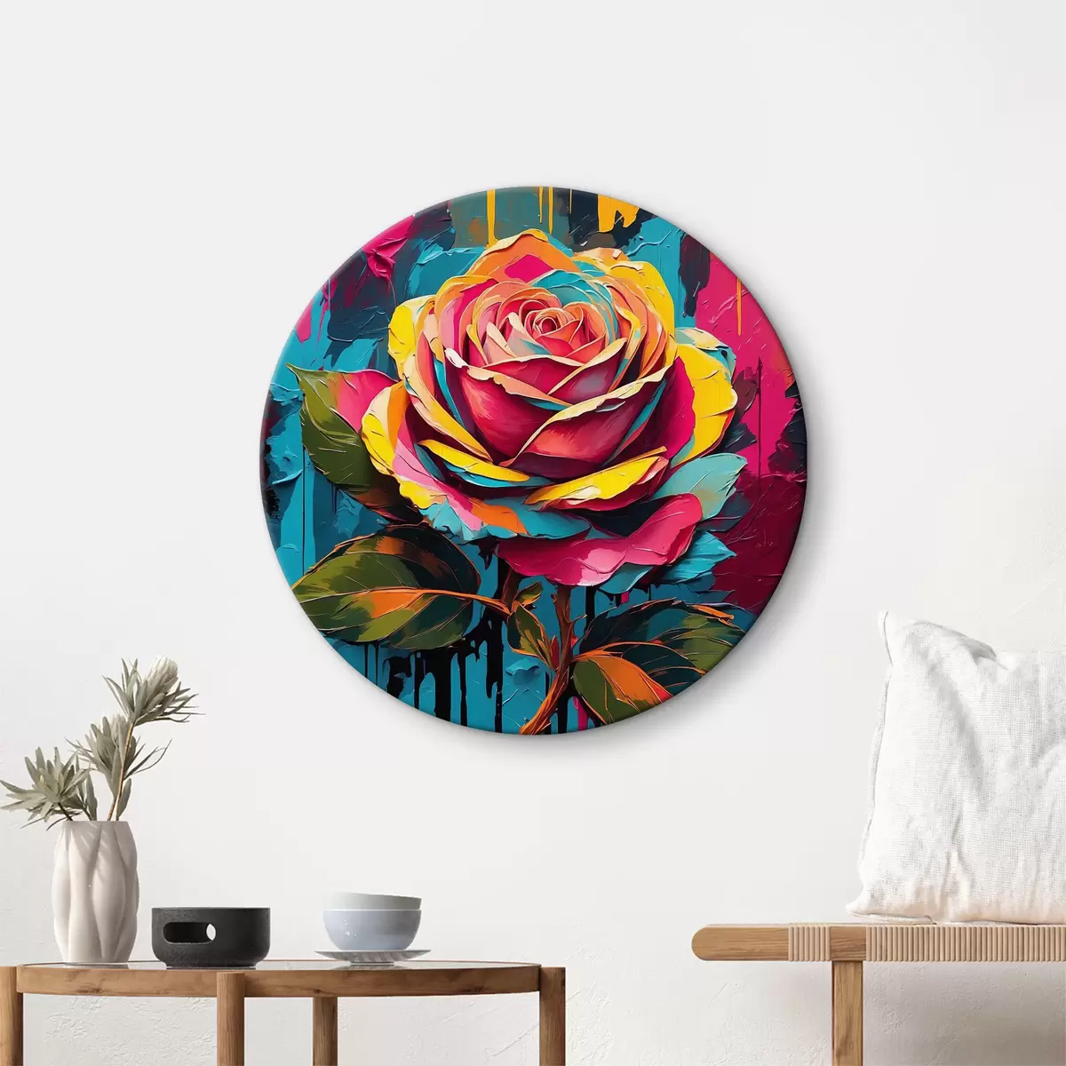 Quadri rotondi Dipingere una rosa colorata r37806