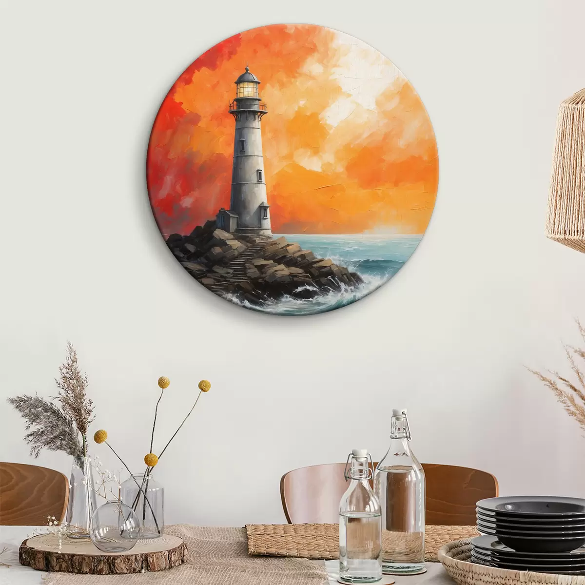 Quadri rotondi Faro su un'isola rocciosa r37808