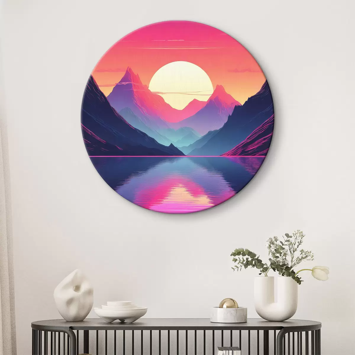 Quadri rotondi Maestose montagne al tramonto r38002
