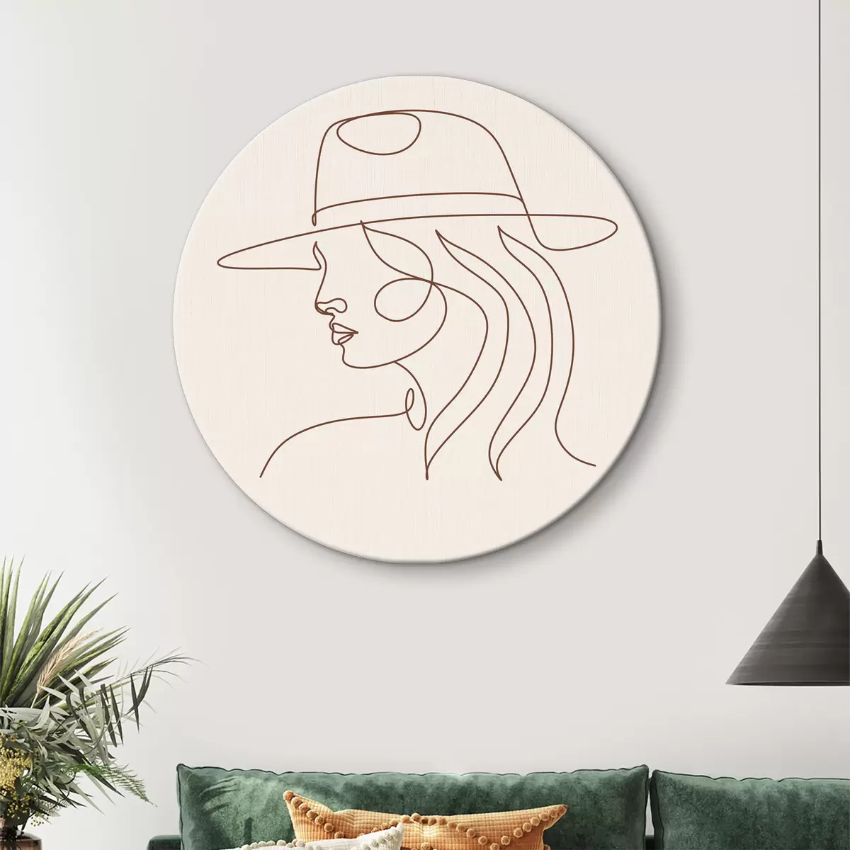 Quadri rotondi Elegante line art femminile r38016