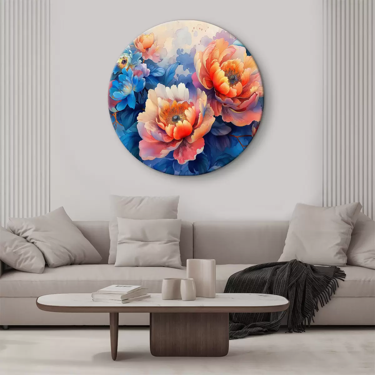 Quadri rotondi Immagine di fiori su sfondo blu r38088