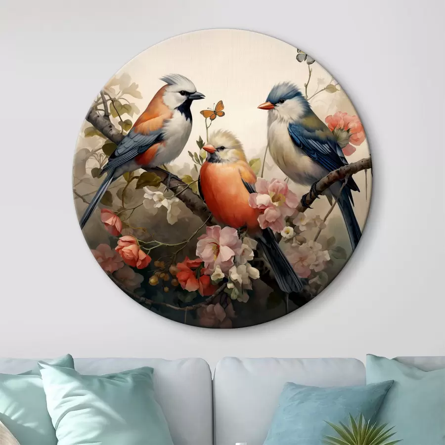 carta da parati Un gruppo di uccelli su un ramo con fiori nr. r38103