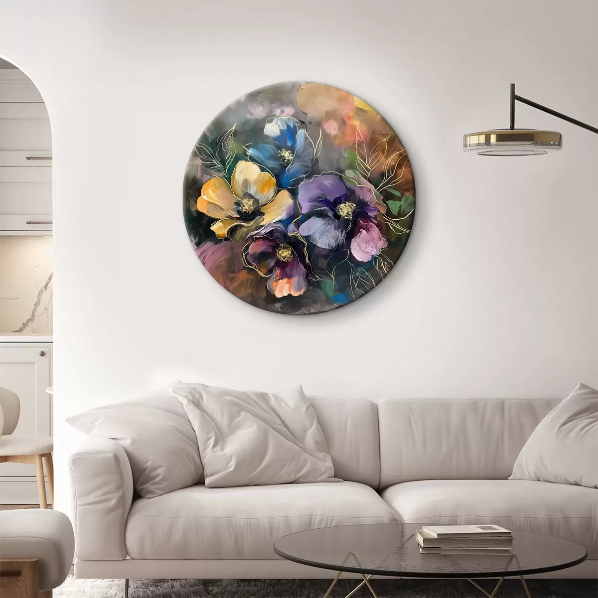 Quadri rotondi Fiori astratti dipinti con pennellate r38131