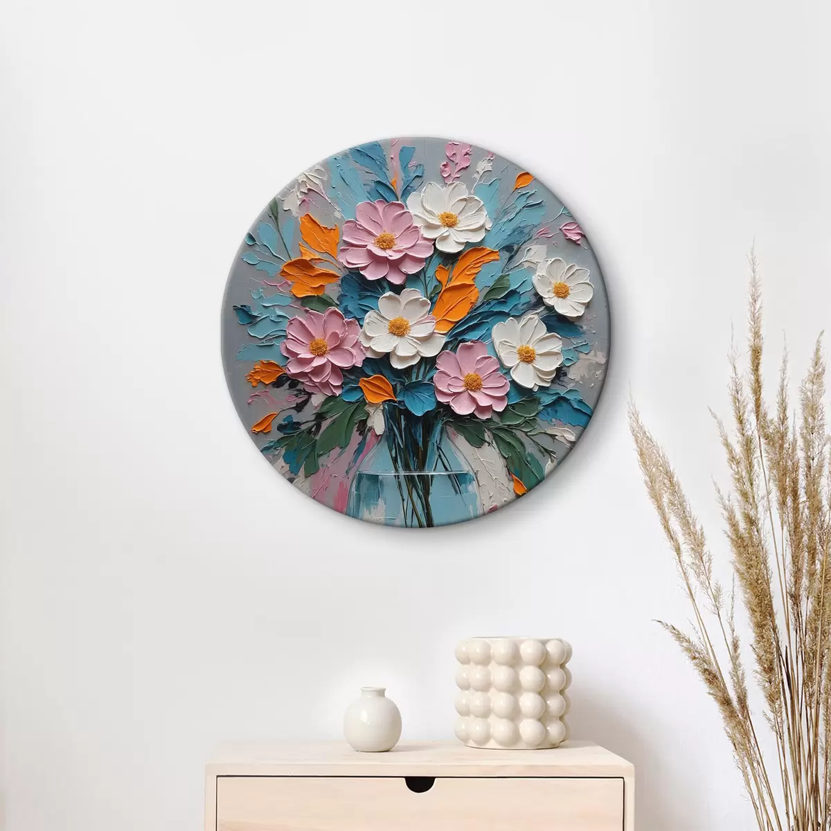 Quadri rotondi Dipingere fiori in un vaso r38177