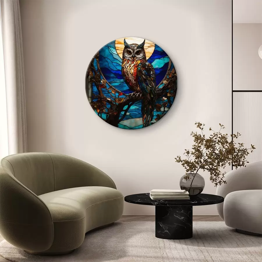 carta da parati Gufo in vetro colorato su un ramo d'albero nr. r38185
