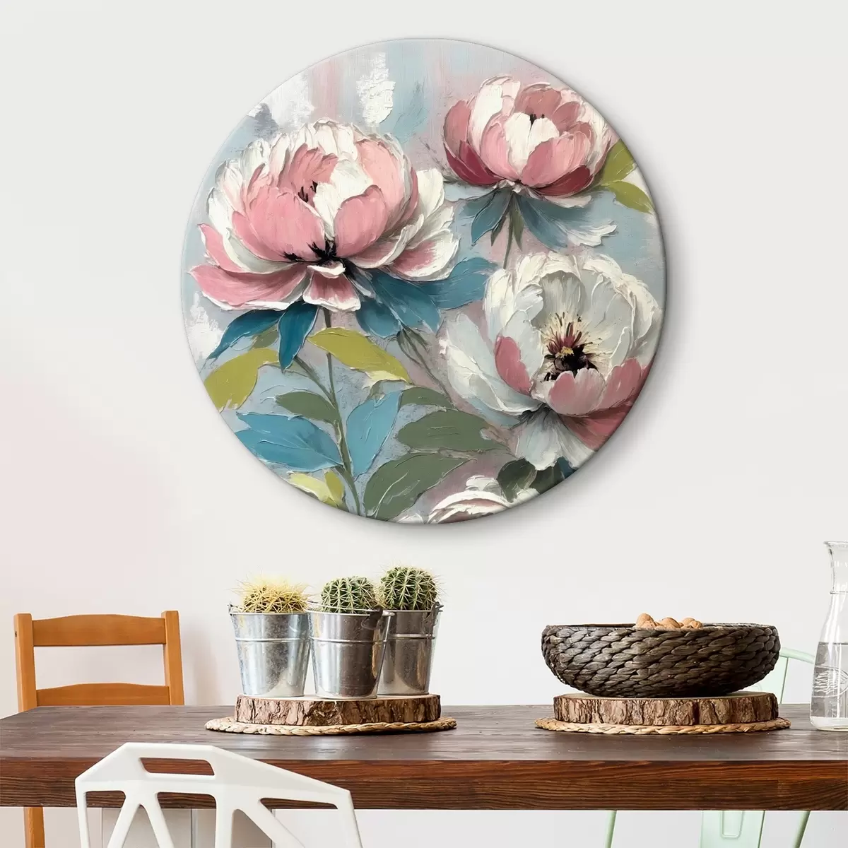 Quadri rotondi Immagine di fiori su sfondo blu r38226