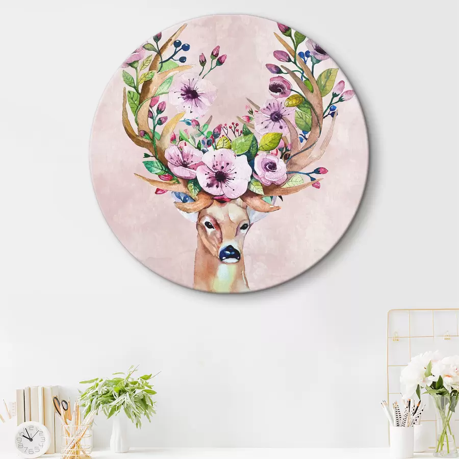 carta da parati Un acquerello raffigurante un cervo con fiori sulle corna nr. r38331