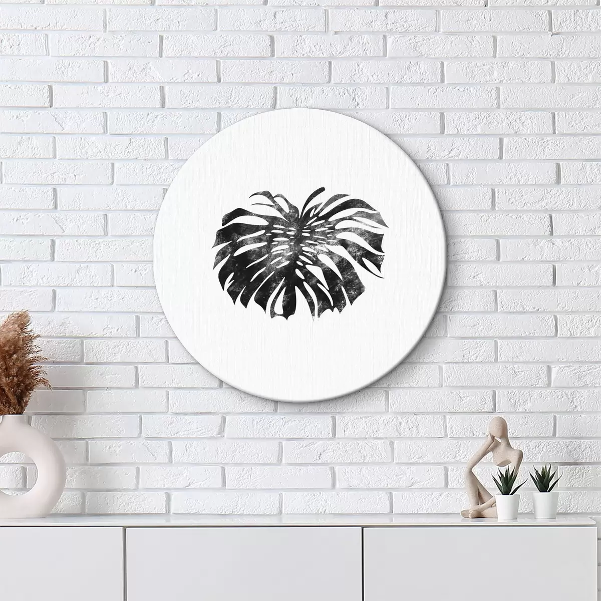 Quadri rotondi Immagine in bianco e nero di una foglia r38348