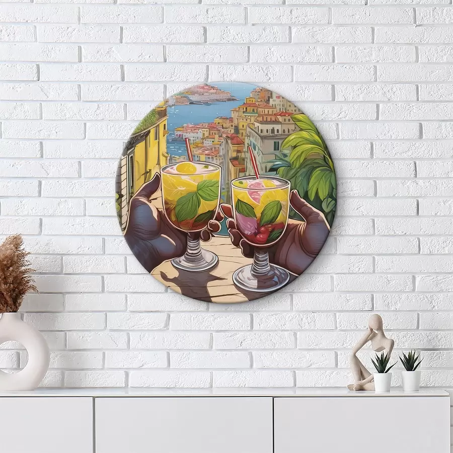 carta da parati Coppia di mani che reggono bicchieri con frutta e foglie. nr. r38405