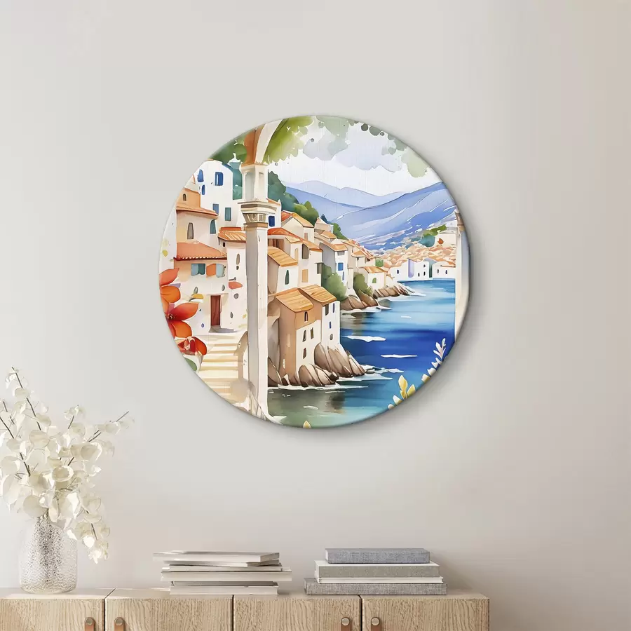 carta da parati Immagine di una città con un fiume e fiori nr. r38406