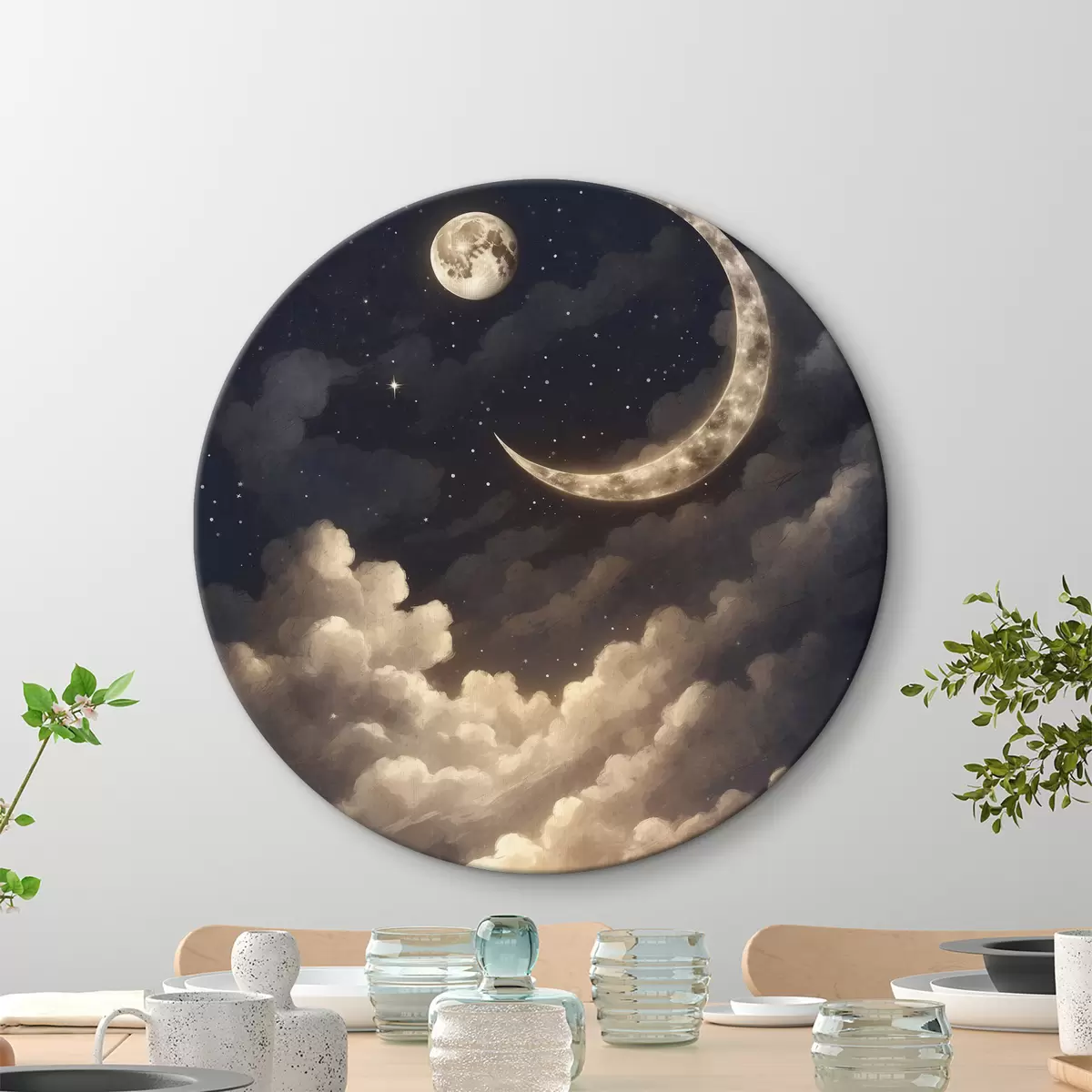 Quadri rotondi Luna e nuvole nel cielo r38437
