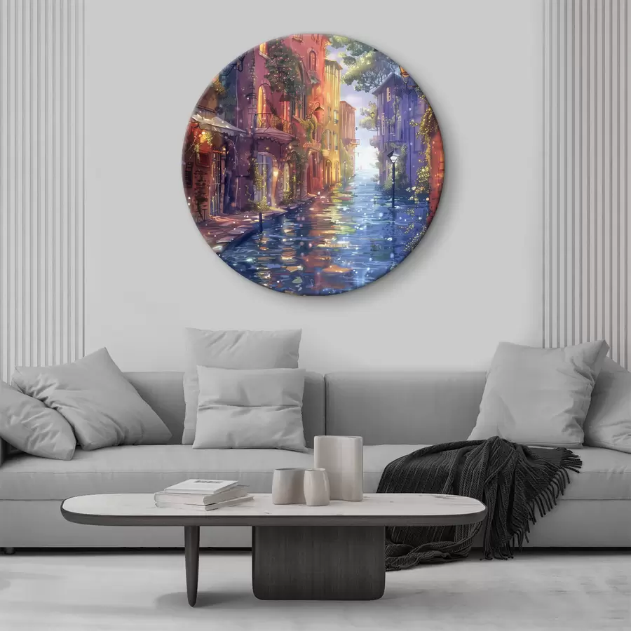 carta da parati Corso d'acqua con edifici e alberi nr. r38450