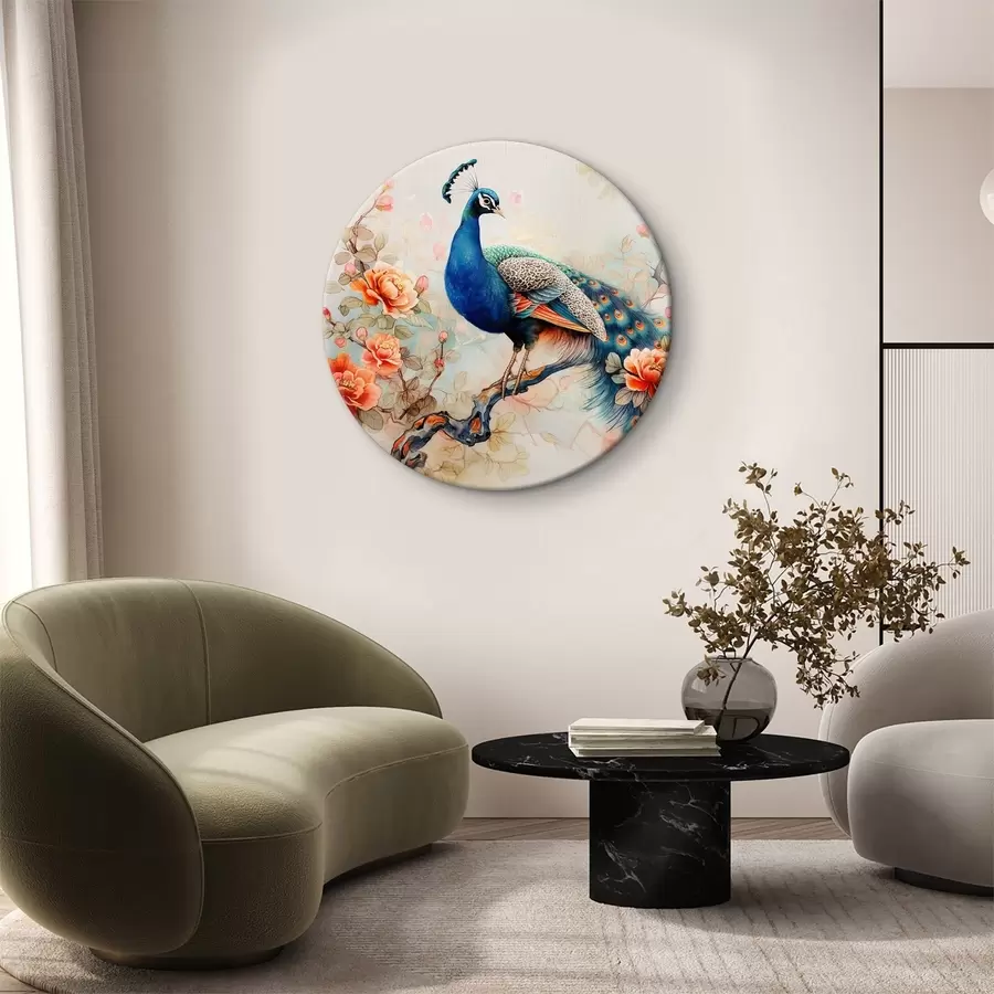 carta da parati Un dipinto raffigurante un pavone su un ramo con fiori nr. r38452