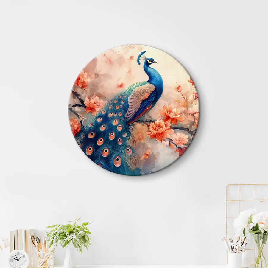 carta da parati Un dipinto raffigurante un pavone su un ramo con fiori nr. r38455