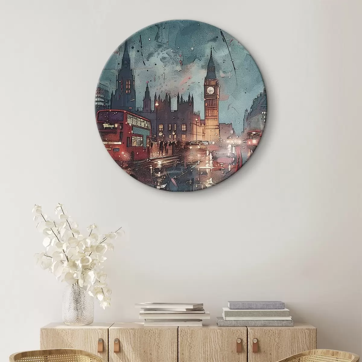 Quadri rotondi Strada cittadina con torre dell'orologio r38472