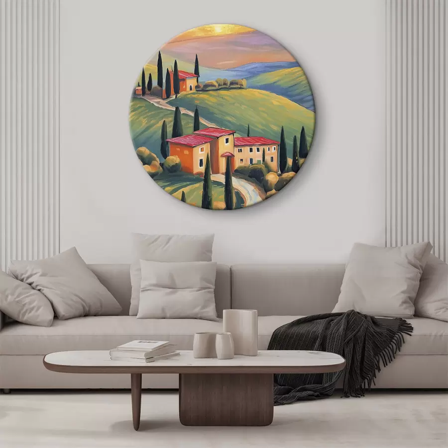 carta da parati Paesaggi della Toscana, Italia, arte acrilica, vecchie case, campi, estate nr. r38488