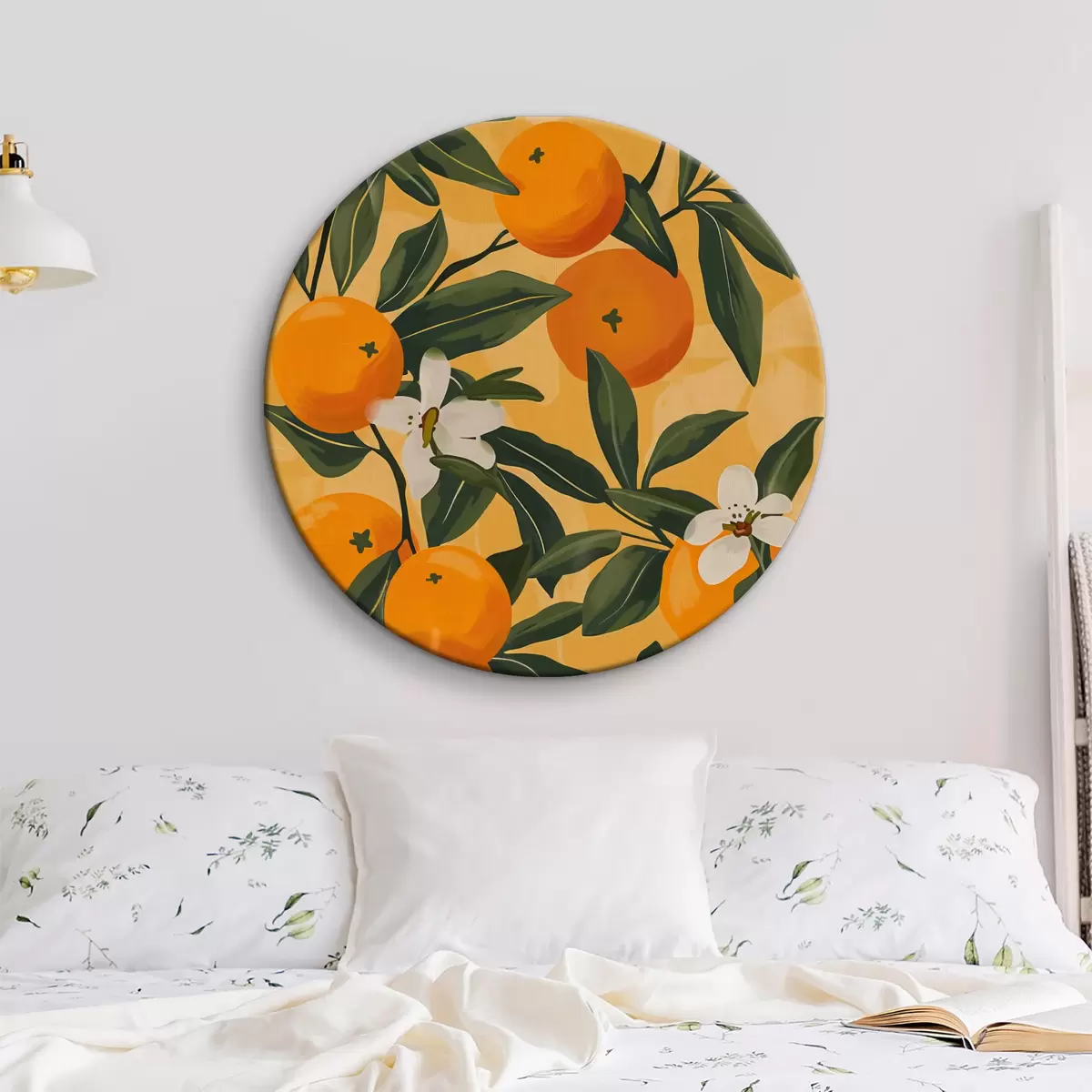Quadri rotondi Motivo di fiori bianchi e arancioni r38513