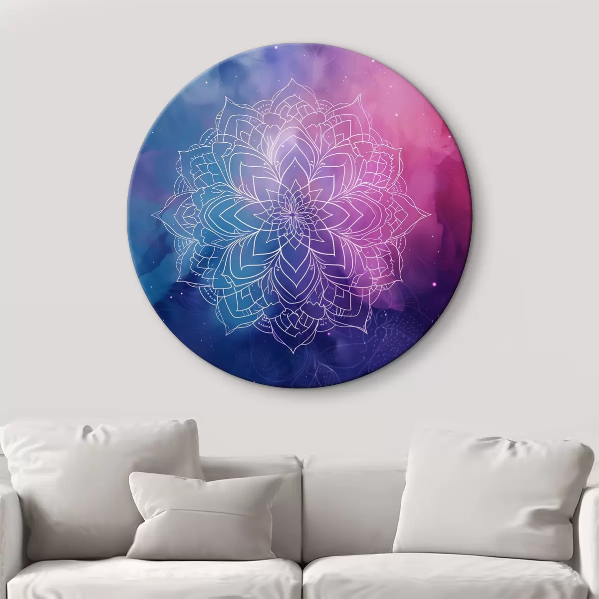 Quadri rotondi Disegno di un fiore con linee bianche su sfondo colorato r38532