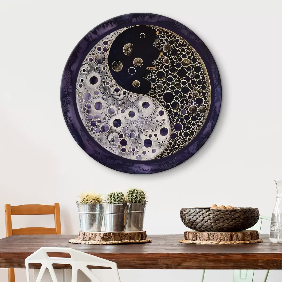 Quadri rotondi Simbolo dello yin e dello yang su sfondo viola r38535
