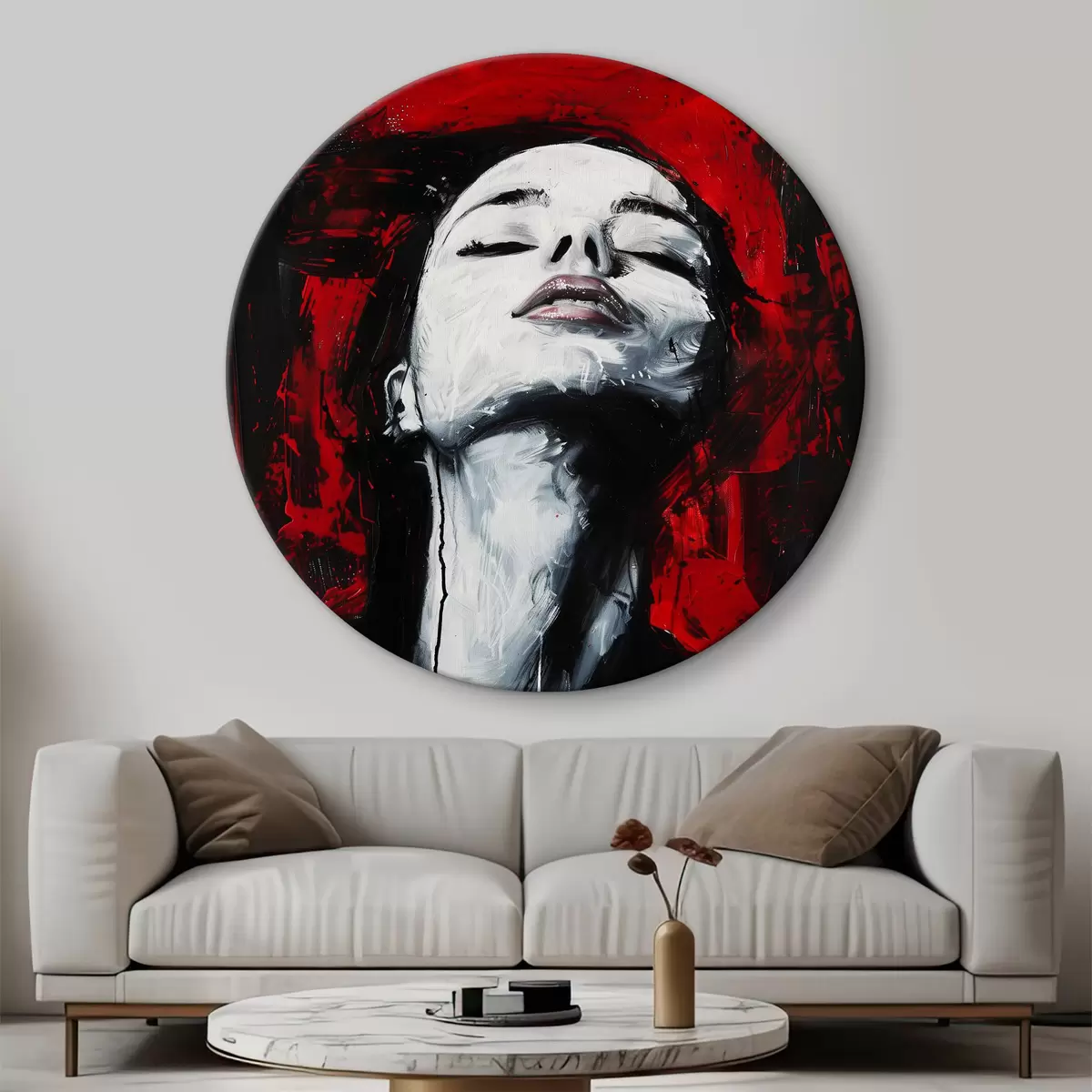 Quadri rotondi Immagine di una donna con gli occhi chiusi con l'Andy Warhol Museum sullo sfondo. r38557
