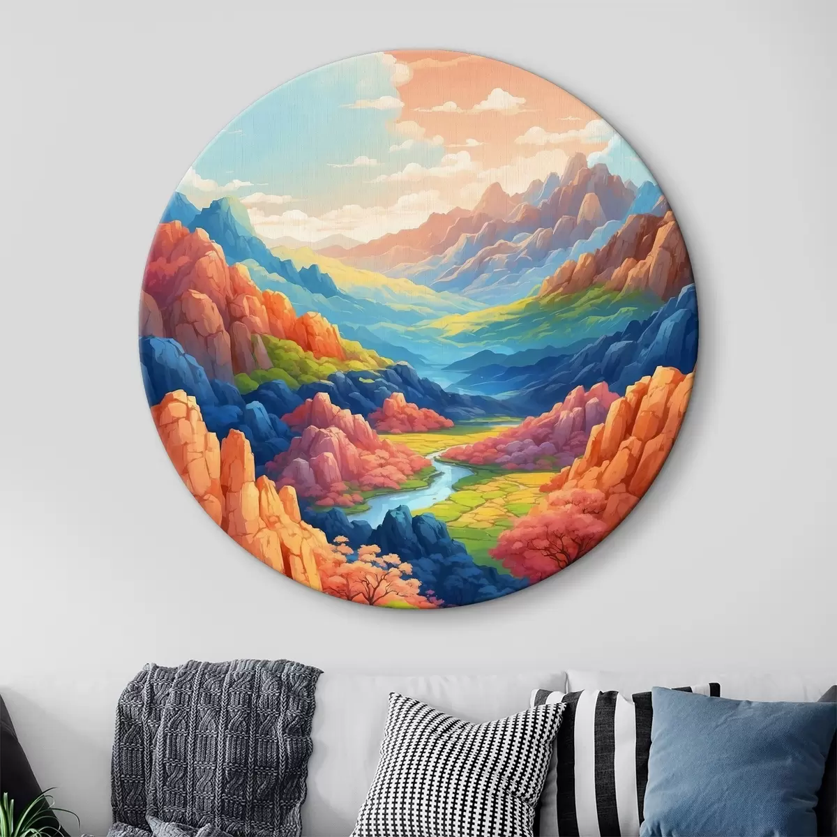 Quadri rotondi Paesaggio con montagne e fiume r38577