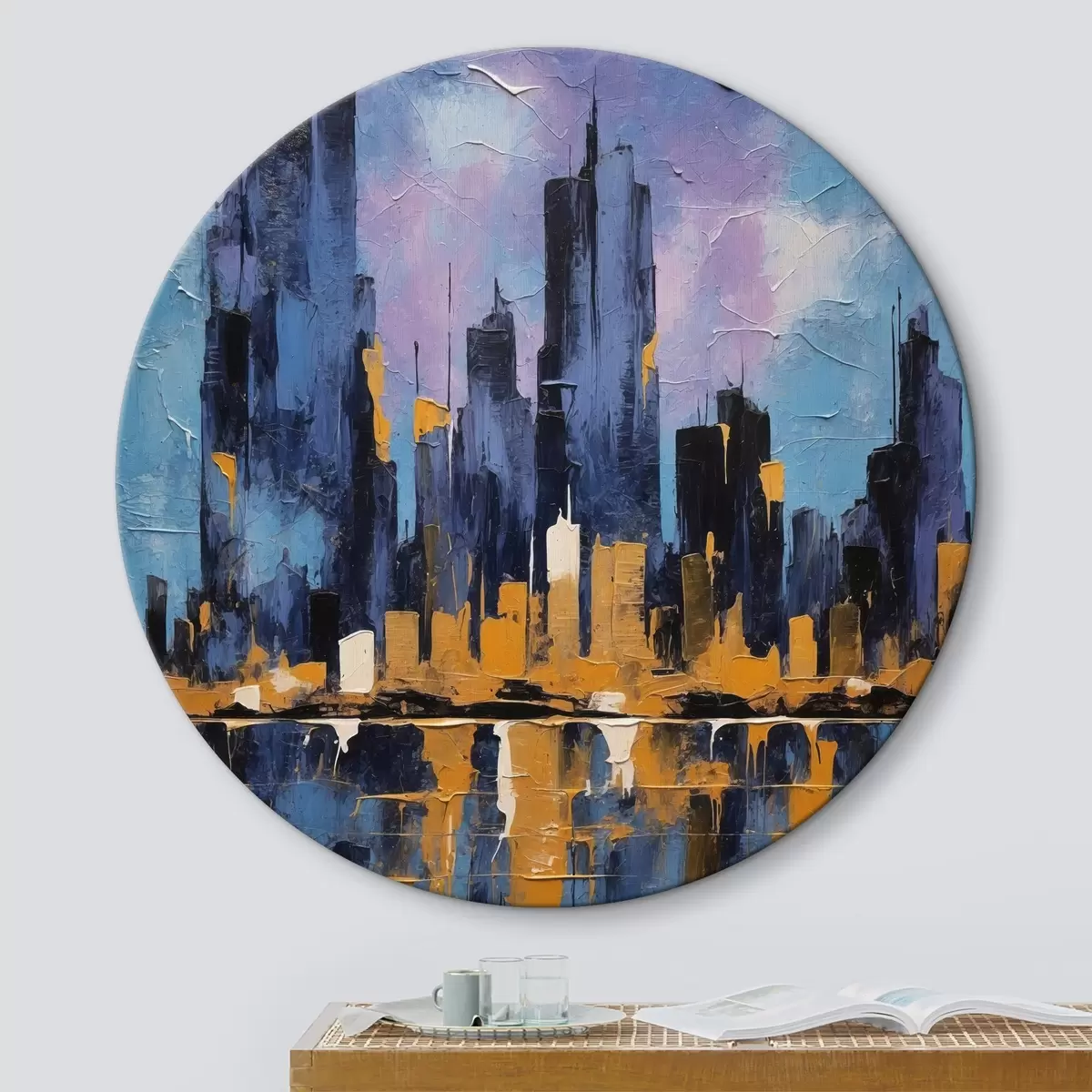 Quadri rotondi Dipingere un panorama urbano r38583