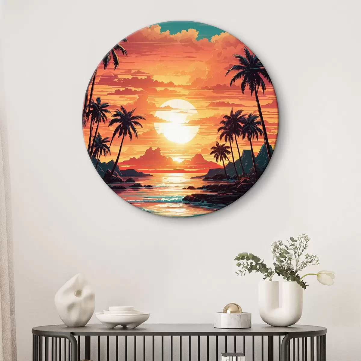 Quadri rotondi Tramonto sulla spiaggia r38599