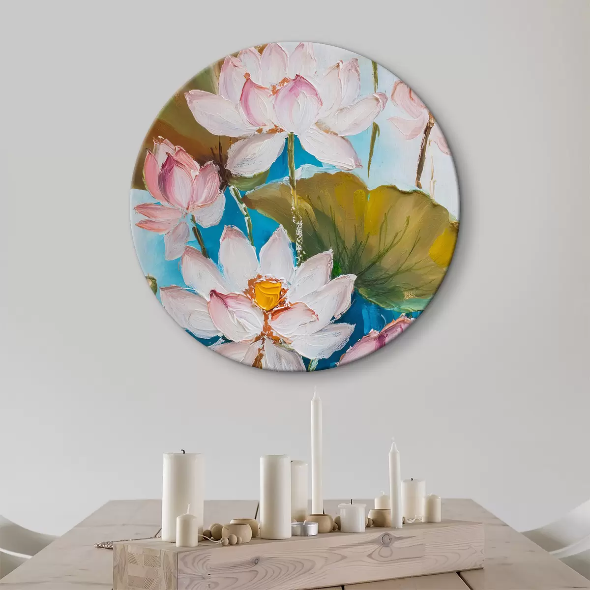 Quadri rotondi Un dipinto di fiori e foglie r38608