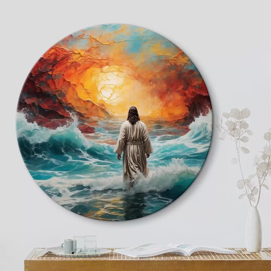 carta da parati Un uomo cammina tra il cielo infuocato e il mare nr. r38612