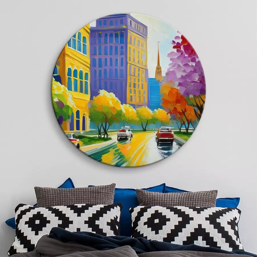 carta da parati Immagine di una strada cittadina con auto e alberi nr. r38657