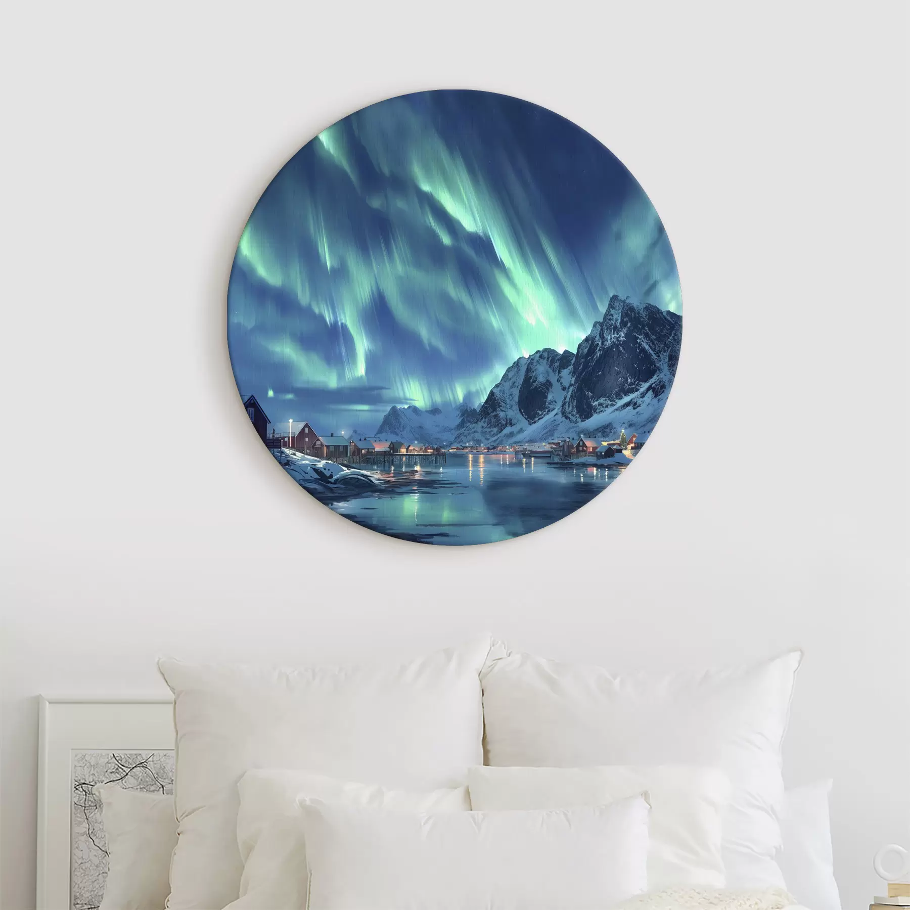 carta da parati Norvegia villaggio invernale, aurora boreale, cielo notturno nr. r40300