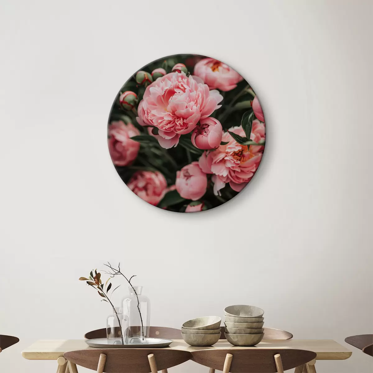 Quadri rotondi Peonie rosa r40449