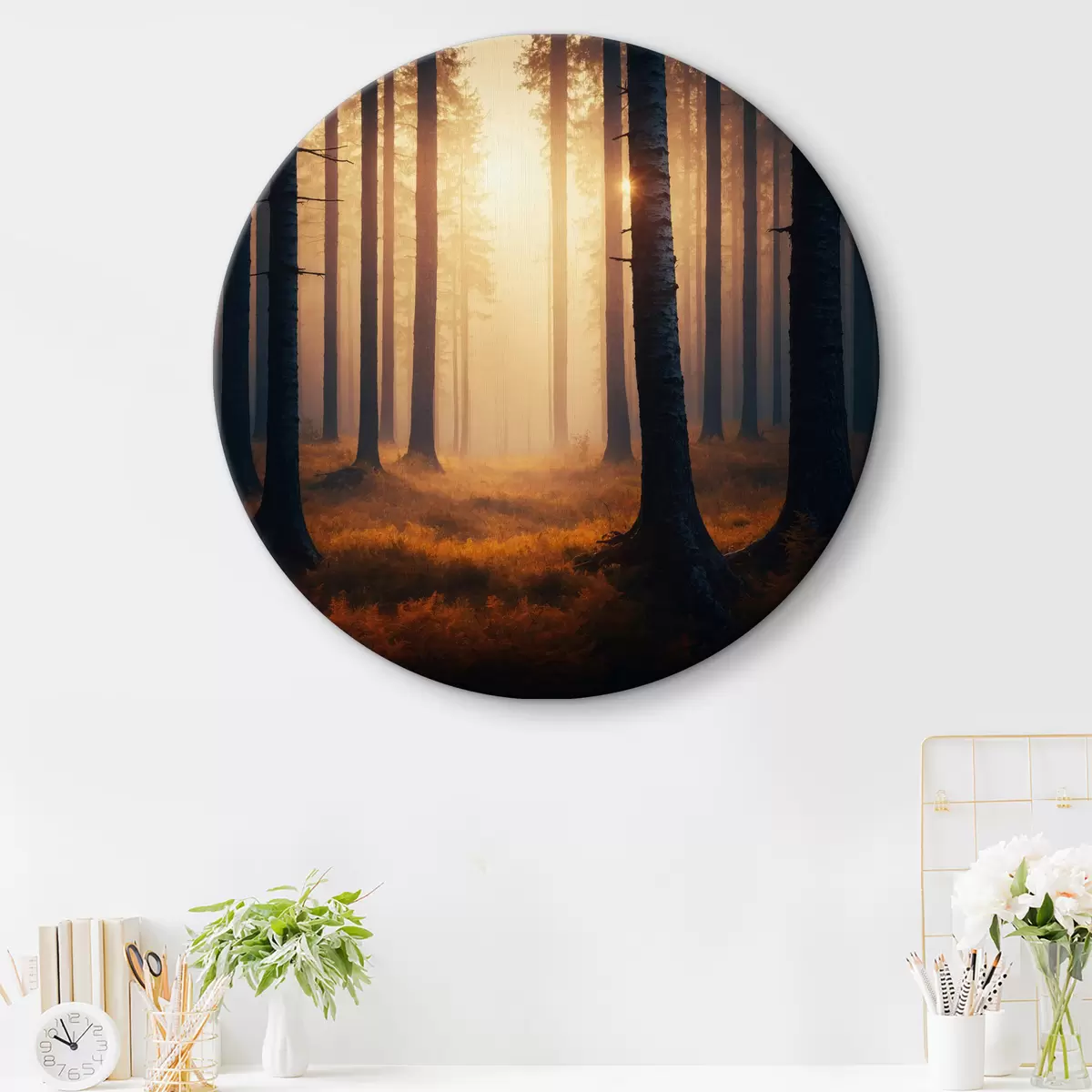 Quadri rotondi Tramonto nella foresta r40473