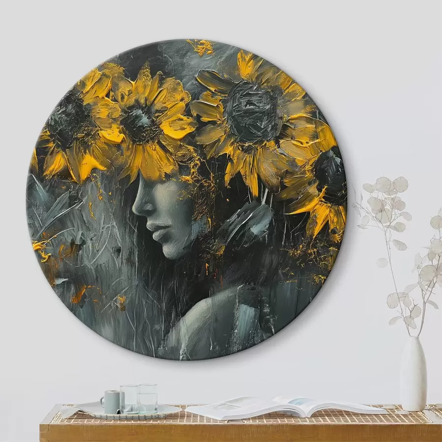 carta da parati Girasoli astratti che coprono il viso della ragazza nr. r40501