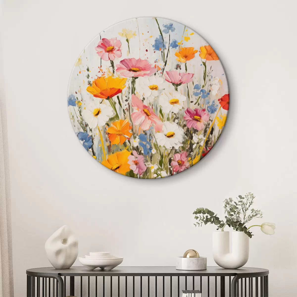 Quadri rotondi Fiori di campo astratti r40504