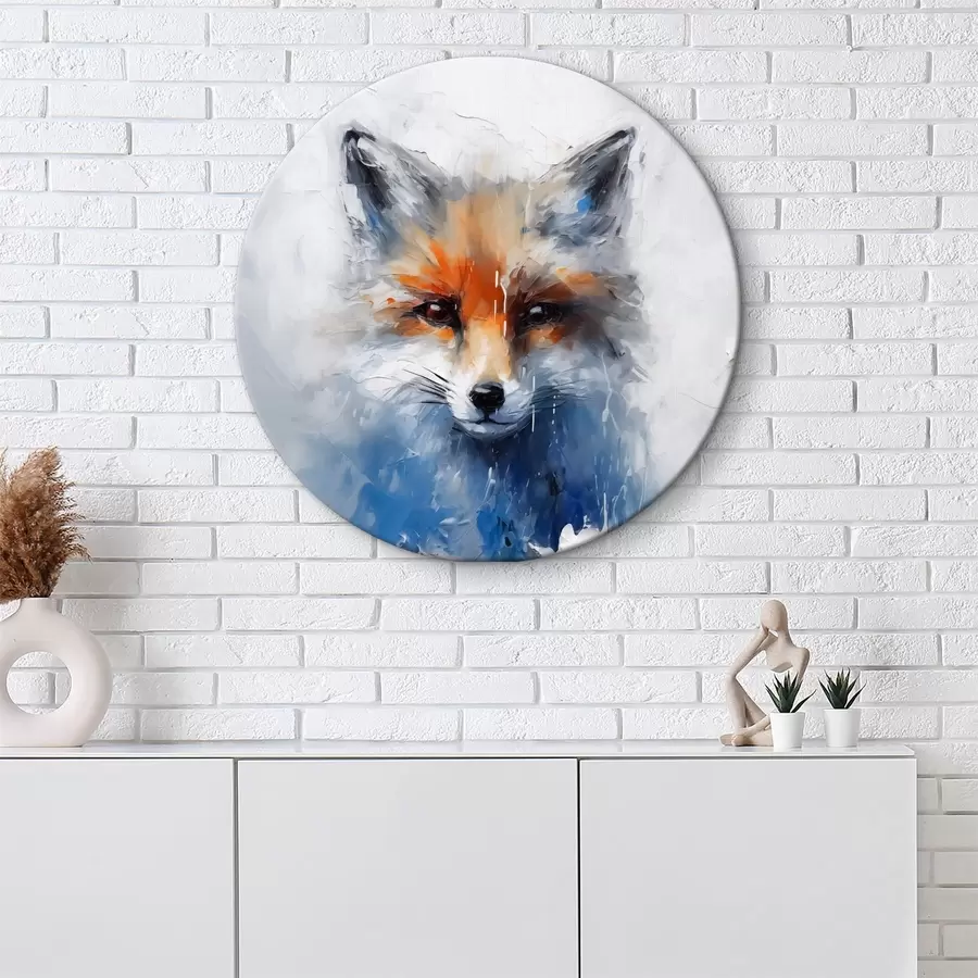 carta da parati Ritratto astratto di una volpe con schizzi di vernice blu nr. r40524