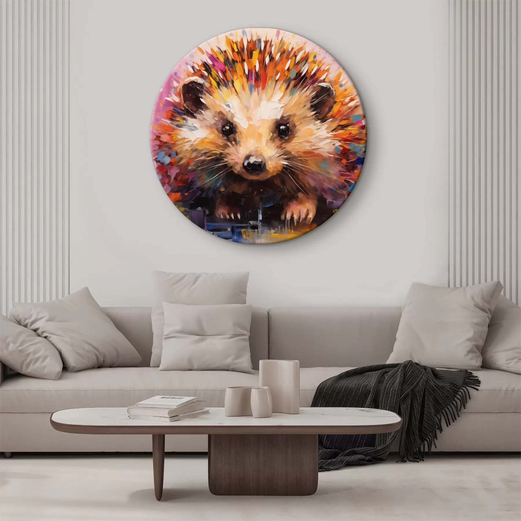 carta da parati Ritratto di un riccio in colori vivaci: giallo, viola, blu, arancione, marrone nr. r40532