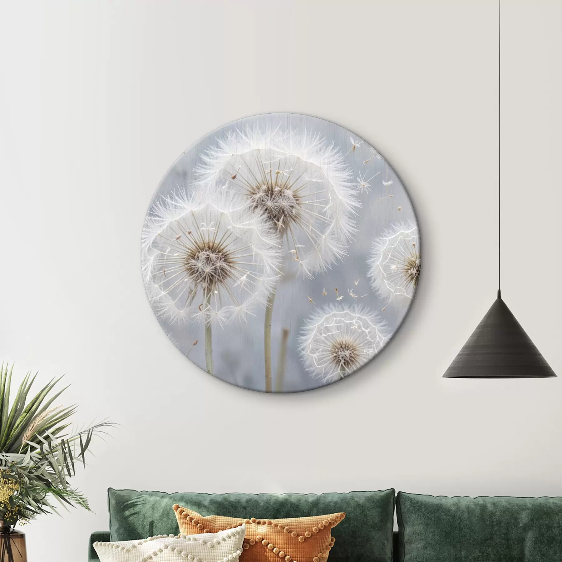 carta da parati Fiori di tarassaco bianchi con semi soffici su sfondo grigio sfocato nr. r40556